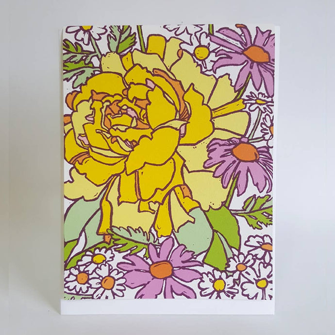 Little Green - Botanical Yellow Rose Blank Note Card / Art Greeting Card