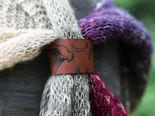 Load image into Gallery viewer, Mushroom Leather Shawl Cuff with Bronze Stud for Scarves | Sunrise Grove