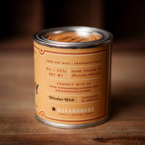 Original Cowboy Soy Candle with Wooden Wick | Sugarhouse Leather