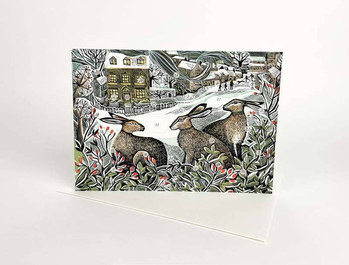 Art Angels | We Three Hares Mini Advent Card by Angela Harding
