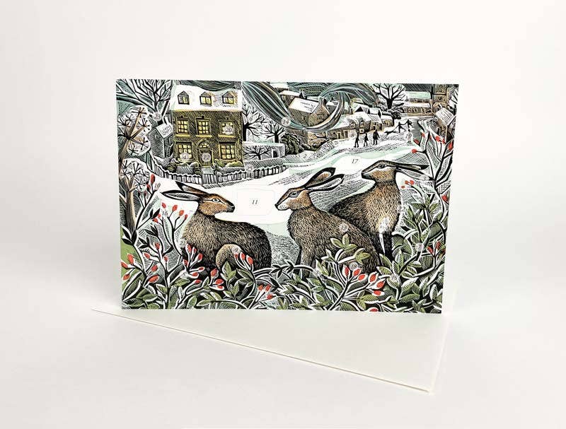 Art Angels | We Three Hares Mini Advent Card by Angela Harding