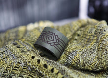 Load image into Gallery viewer, Art Deco Leather Shawl Cuff with Bronze Stud for Knitwear | Sunrise Grove