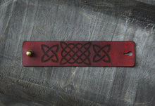 Load image into Gallery viewer, Leather Celtic Knot Shawl Cuff with Bronze Stud | Sunrise Grove