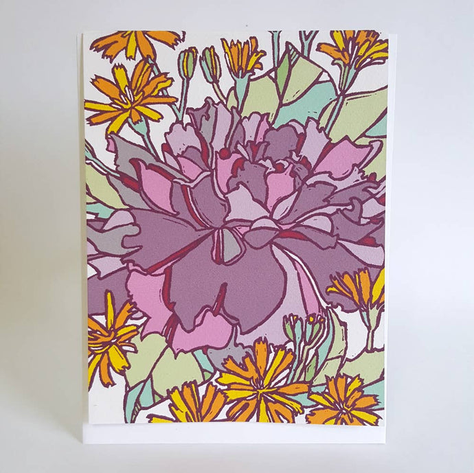 Little Green - Botanical Purple Rose Blank Notecard / Art Greeting Card