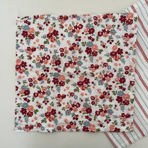 fort & field | 100% cotton red floral/stripe kitchen dishcloths - set of 2