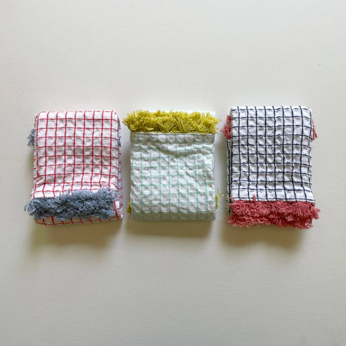 fort & field | 100% cotton waffle square bright fringe kitchen dishcloth