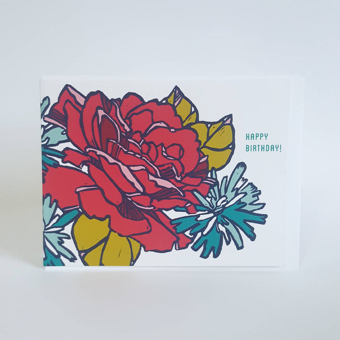 Little Green - Happy Birthday Rose Floral Greeting Card