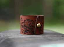 Load image into Gallery viewer, Leather Shawl Cuff with Bronze Stud for Scarves &amp; Shawls | Sunrise Grove