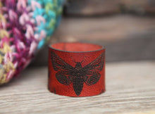Load image into Gallery viewer, Leather Moth Shawl Cuff with Bronze Stud and Yarrow Plant | Sunrise Grove