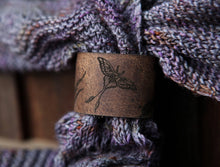 Load image into Gallery viewer, Luna Moth Moon &amp; Stars Leather Shawl Cuff with Bronze Stud | Sunrise Grove