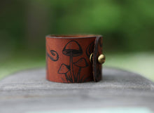 Load image into Gallery viewer, Mushroom Leather Shawl Cuff with Bronze Stud for Scarves | Sunrise Grove