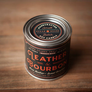 Leather & Bourbon Soy Candle with Wooden Wick | Sugarhouse Leather