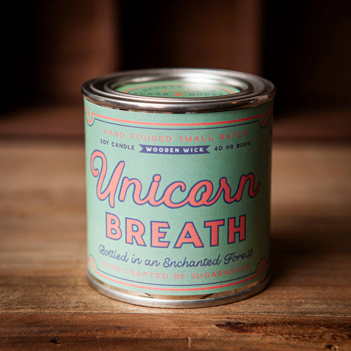 Unicorn Breath Soy Candle with Wooden Wick | Sugarhouse Leather