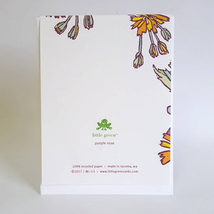Little Green - Botanical Purple Rose Blank Notecard / Art Greeting Card