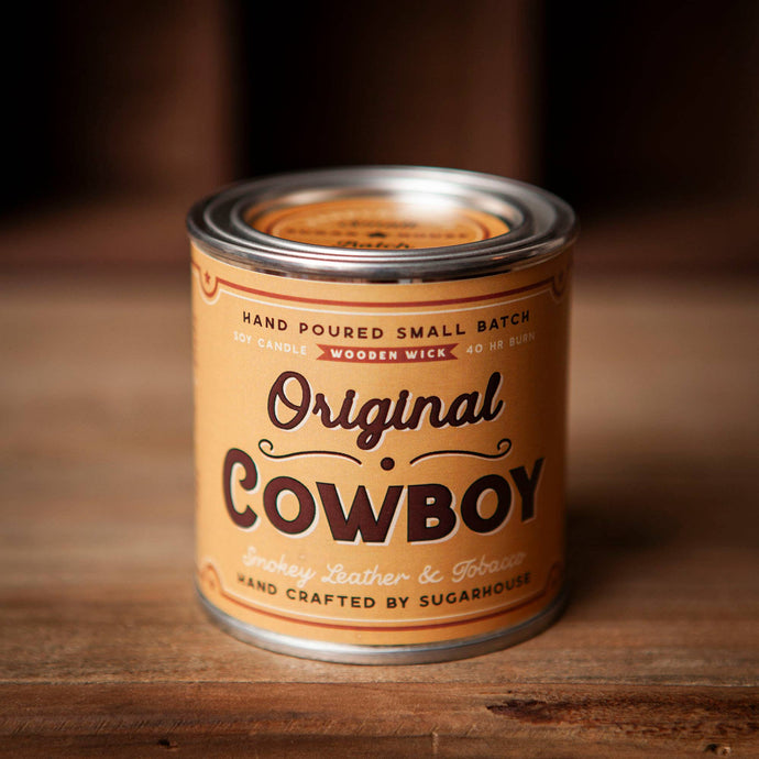 Original Cowboy Soy Candle with Wooden Wick | Sugarhouse Leather