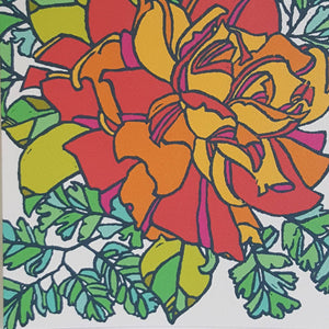 Little Green - Botanical Orange Rose Blank Note Card / Art Greeting Card