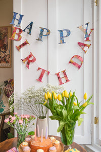 Happy Birthday Recycled Blue Mix Sewn Garland | East End Press