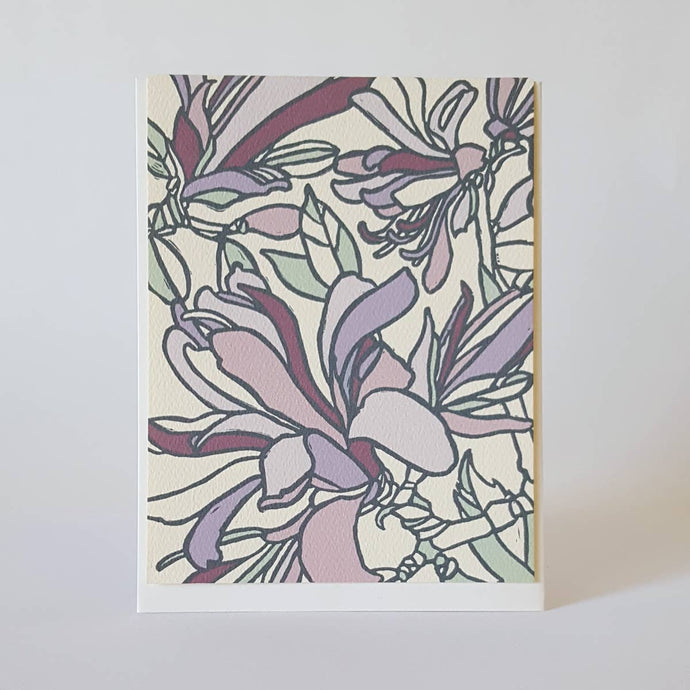 Little Green - Purple Spring Magnolia Blank Note Card / Art Greeting Card