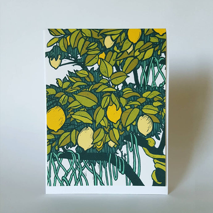 Little Green - Tropical Lemon Tree Life Blank Notecard / Art Greeting Card
