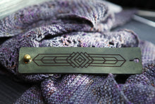 Load image into Gallery viewer, Art Deco Leather Shawl Cuff with Bronze Stud for Knitwear | Sunrise Grove