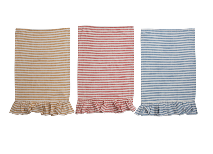 Cotton Striped Tea Towel with Ruffle | Creative Co-op