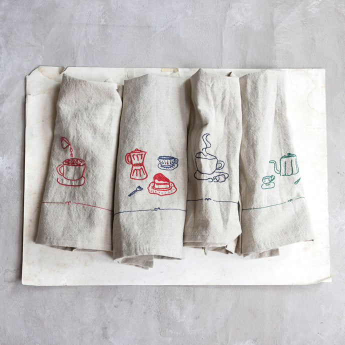 French Tea Café-Inspired Cotton and Linen Blend Tea Towels