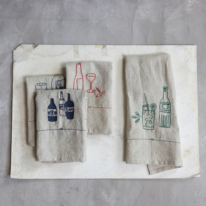 French Wine Café-Inspired Cotton and Linen Blend Tea Towels | Creative Co-op