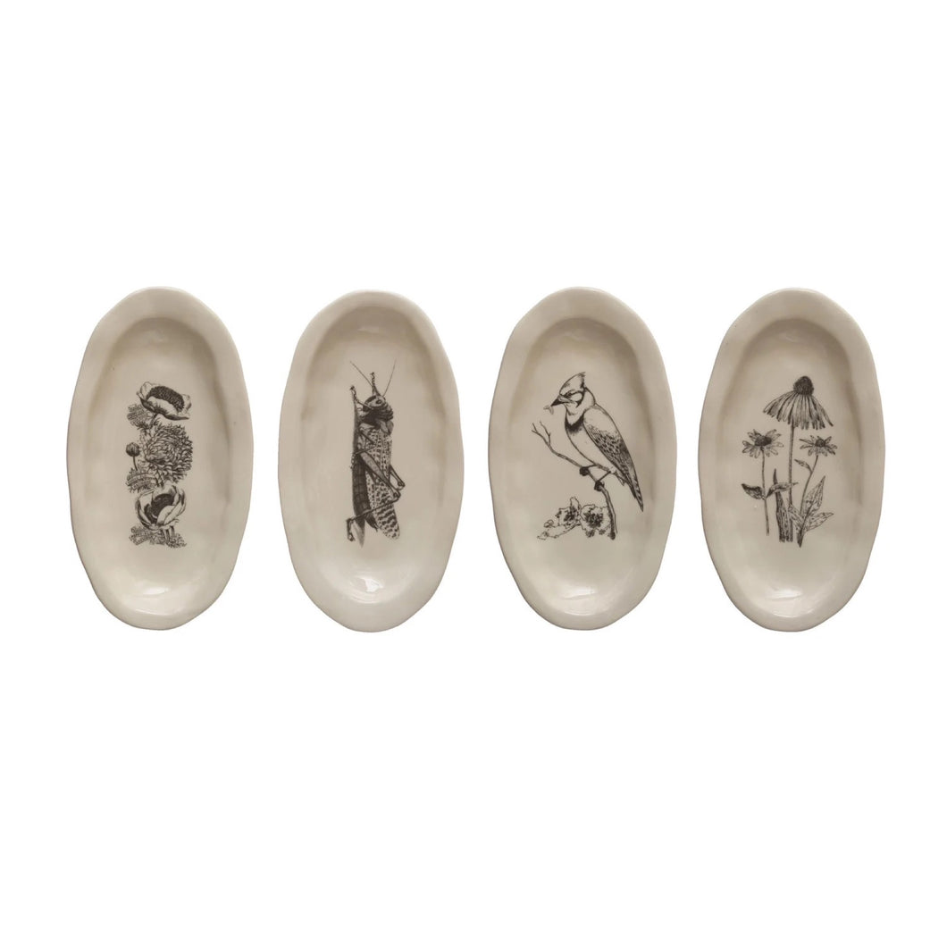 Flora & Fauna Stoneware Organic Shaped Plates | Creative Co-op