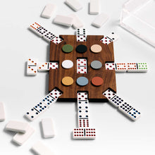 Load image into Gallery viewer, Luxe Dominoes El Tren Walnut Mexican Train Dominoes Game
