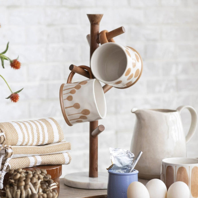 Wood & Marble Mug Rack | Creative Co-op