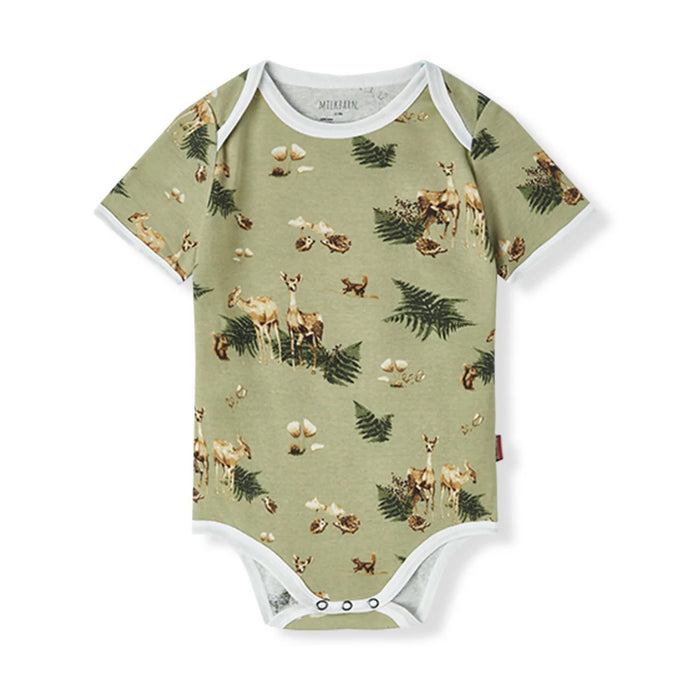 Forest Party Organic Cotton Short Sleeve One Piece | Milkbarn Kids