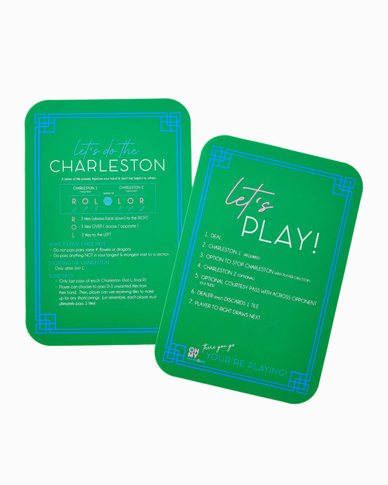 Two green cards with text and branding on a white background