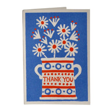 Load image into Gallery viewer, Greeting card with floral design and 'Thank You' text on a blue background