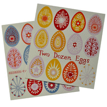 Load image into Gallery viewer, Two sheets of decorative Easter egg stickers with colorful patterns on a white background.