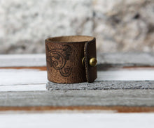 Load image into Gallery viewer, Leather Shawl Cuff with Bronze Stud for Scarves &amp; Shawls | Sunrise Grove