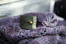 Load image into Gallery viewer, Art Deco Leather Shawl Cuff with Bronze Stud for Knitwear | Sunrise Grove