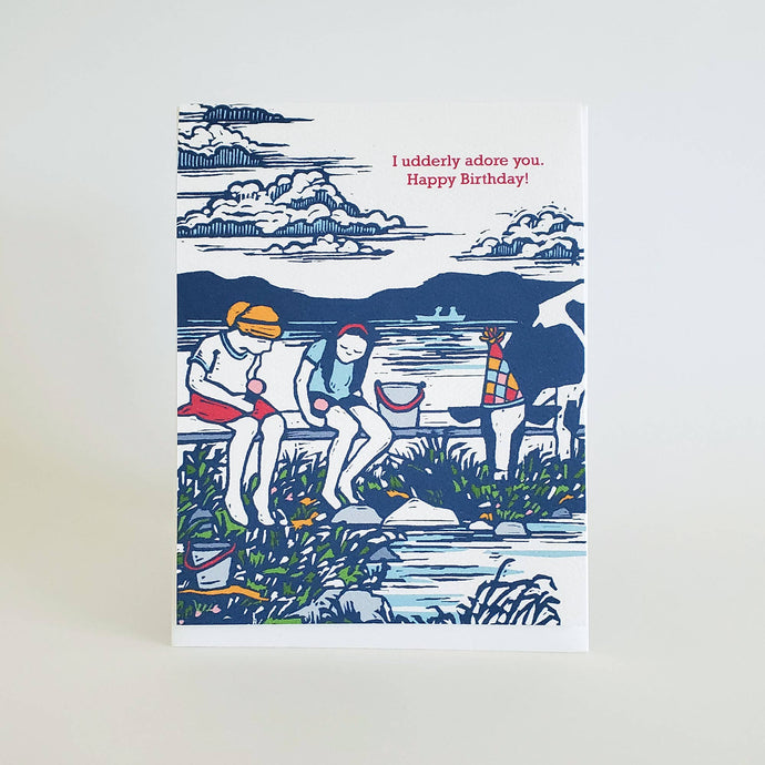 Little Green - Birthday Cow & Ice Cream Greeting Card, I Udderly Adore You
