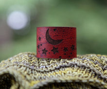 Load image into Gallery viewer, Leather Stars and Moon Shawl Cuff with Bronze Stud | Sunrise Grove
