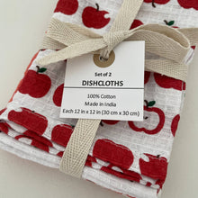 Load image into Gallery viewer, fort &amp; field | 100% cotton red apple/flower kitchen dishcloths - set of 2
