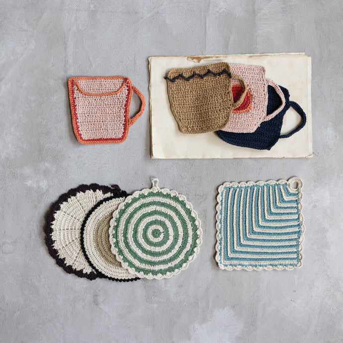 Cotton Crocheted Pot Holder | Creative Co-op