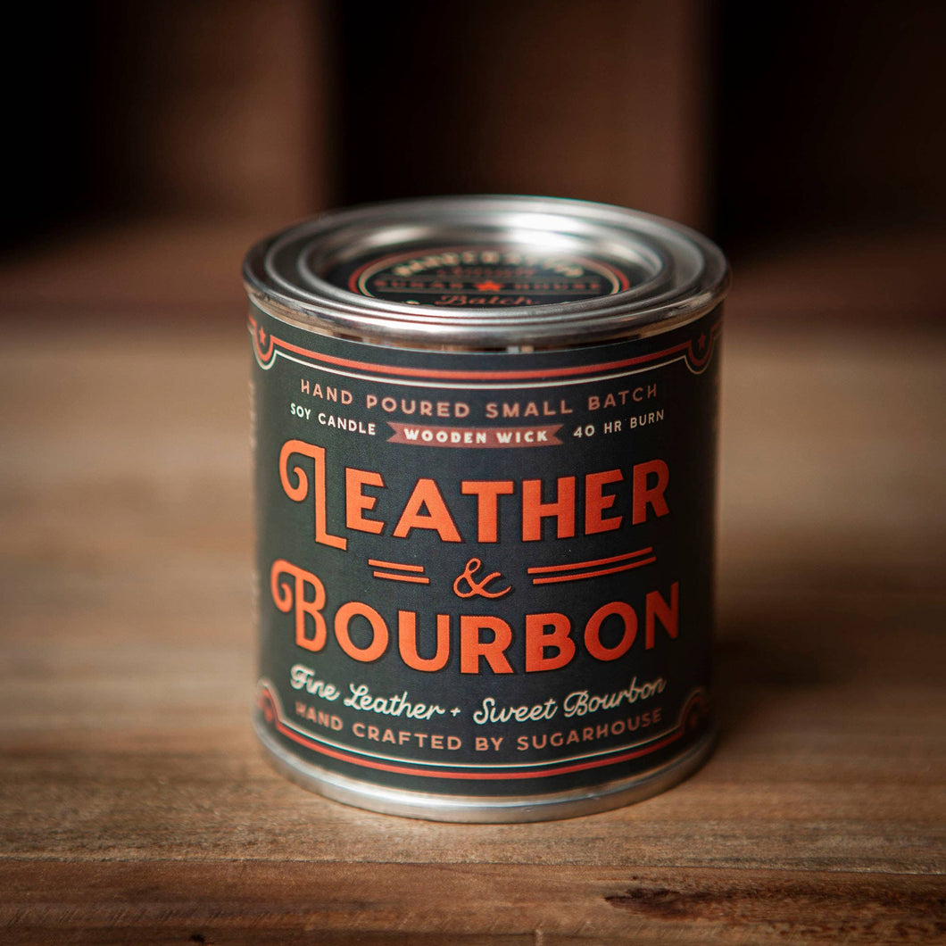 Leather & Bourbon Soy Candle with Wooden Wick | Sugarhouse Leather