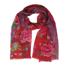 Load image into Gallery viewer, Wool stole with flowers on a Caucasian red background