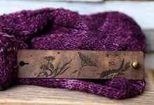 Load image into Gallery viewer, Luna Moth Moon &amp; Stars Leather Shawl Cuff with Bronze Stud | Sunrise Grove