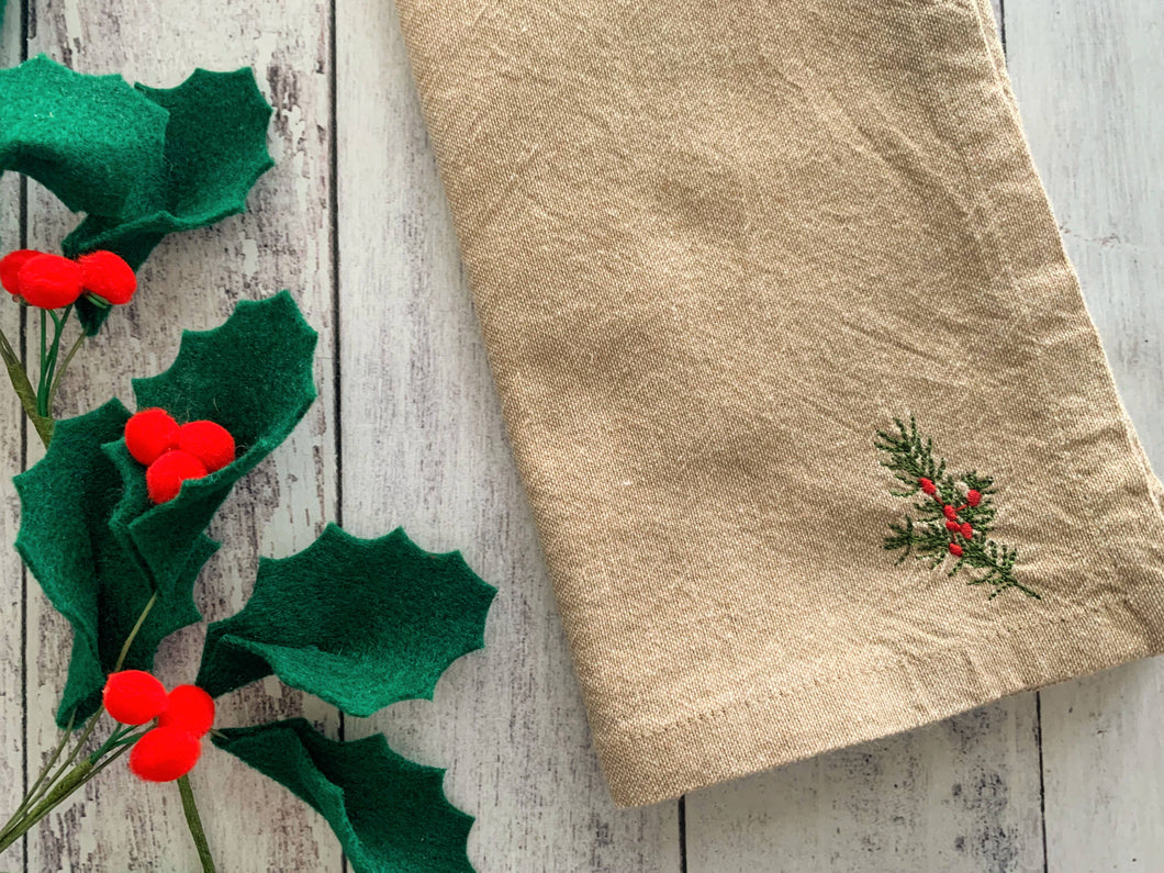 Winter Bough Natural Cotton Cloth Napkins, set of four | Dot and Army