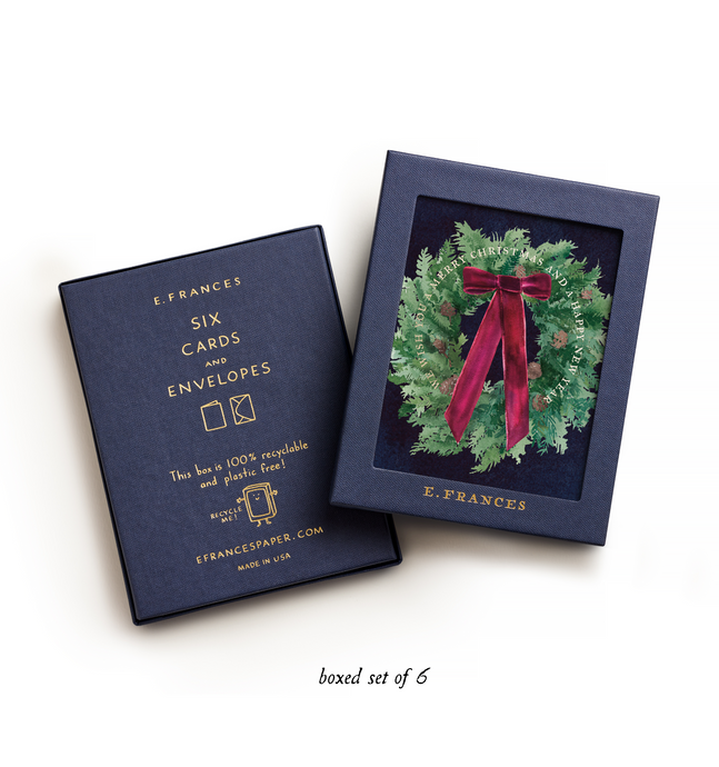 Velvet Bow Wreath Holiday Card Boxed Set | E. Frances Paper
