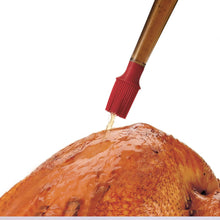 Load image into Gallery viewer, Baster applying juice to a turkey with the red silicone brush attachment