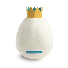 Load image into Gallery viewer, Back of egg shows small blue label at bottom that reads &quot;What do ideas become?&quot; in white